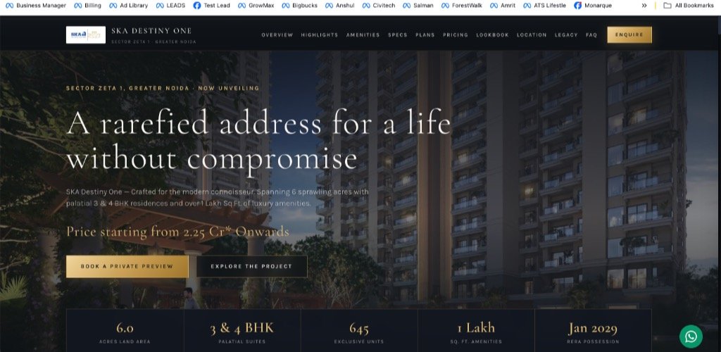 SKA Destiny One Live Landing Page - Sector Zeta 1 Greater Noida